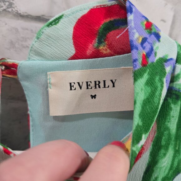 Everly Floral Sleeveless Shift Dress Women’s Size Medium Mint Green Red Tea Part - Picture 2 of 5